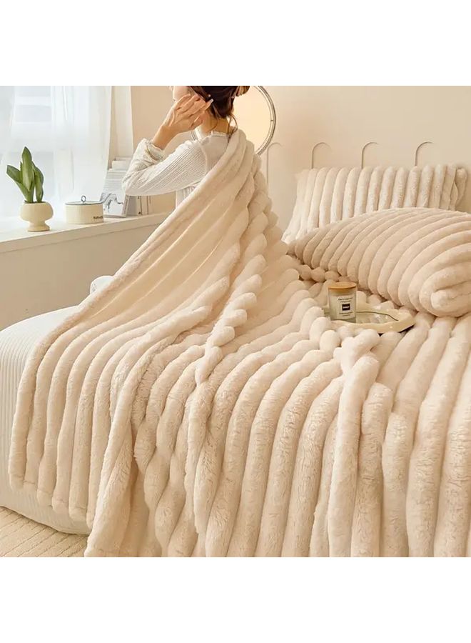 Khaki Striped Thick Drawstring Blanket 180x200cm All Season Sofa Office Camping Gift - Image 5